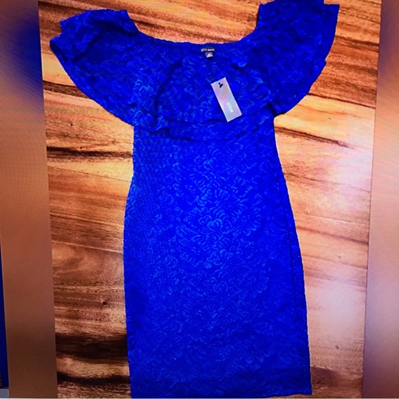 BOLD elements Dresses & Skirts - BOLD elements Women's Royal Blue Lace Off the Shoulder Party Dress Size XS NWT